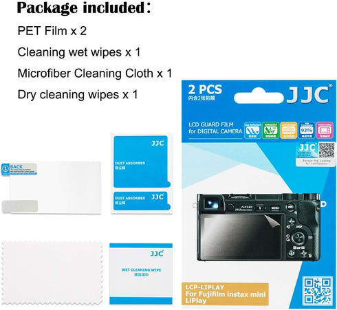 JJC 2 Pack PET Film Screen Protector Compatible for Fujifilm Instax Mini Liplay Anti-Fingerprint Anti-Scratch Water-Resistant 3H Ultra-Thin LCD Pr...