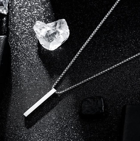 Bar Pendant Necklace Men Cool Stainless Steel Box Chain Pendant Matching Necklace For Men Couple Cuboid Stick Pendant Birthday Jewelry Gift...