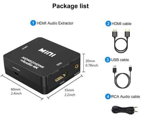 HDMI Audio Extractor, 4K HDMI to HDMI Splitter 3.5mm AUX Audio 1080P, Compatable for TV, PC, PS3/4/5, Blu-ray/DVD/HD Player, Projector, Sound Syst...