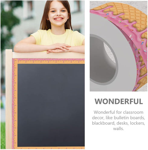 LUOZZY Bulletin Board Borders Ice Cream Board Borders Stickers Blackboard Board Border Stickers for School Classroom Offices...