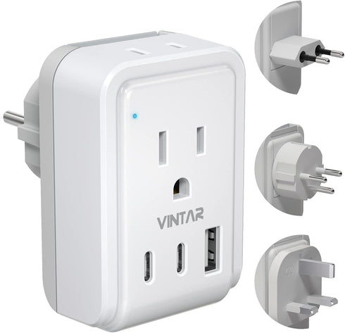 VINTAR European Travel Plug Adapter Kit, UK Power Adapter with 3 USB Ports (2 USB C) & 2 American Outlets, Type C,G,H Swap&Adapt Attachments, Adap...