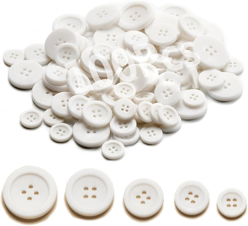 Sewing Buttons - Craft Buttons, 5 Sizes of 100 Pcs Versatile Buttons for Sewing, DIY Projects and Holiday Decoration (White)...