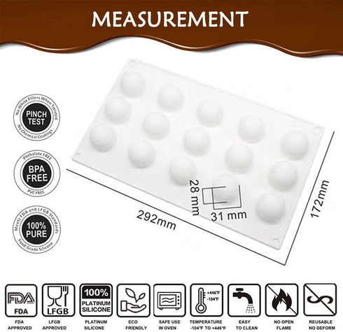 15-Cavity Sphere Design Silicone Mold,Baking Mold for Mousse Cake, Fondant Mold Silicone Mold for Baking Cakes, French Dessert Mold for Pastry Cho...