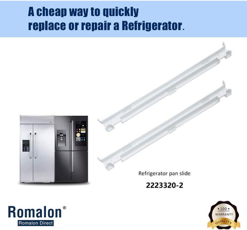 Romalon 2-Pack 2223320 Track Refrigerator Crisper Drawer Slide Rail Fit for Whirl-Pool Refrigerator Pan Slide Replace Number 1016208, AH869557, EA869557, PS869557 - a Set of Rails