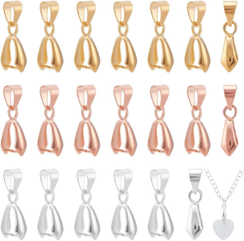 PH PandaHall 90 pcs 3 Colors Brass Pinch Bails Pinch Clip Bail Clasp Dangle Charm Bead Pendant Connector Findings for Pendants Necklace Jewelry DI...