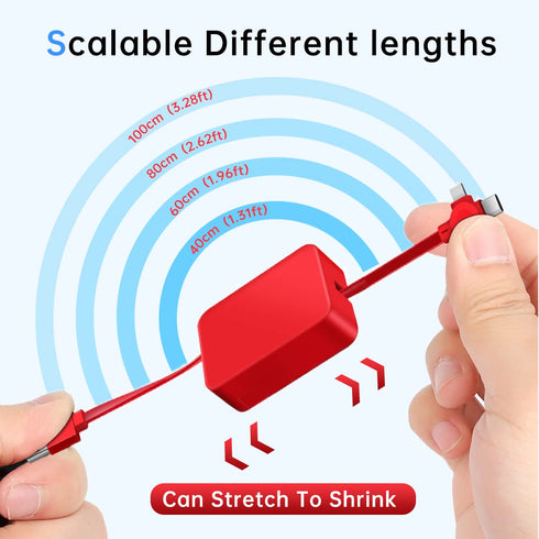 Three in One Charging Cable Roll, Data Transfer, 3 in 1 Charging Cable Retractable, Phone Holder, Compatible USB C(Type-C)/Micro USB/IP, Compatibl...