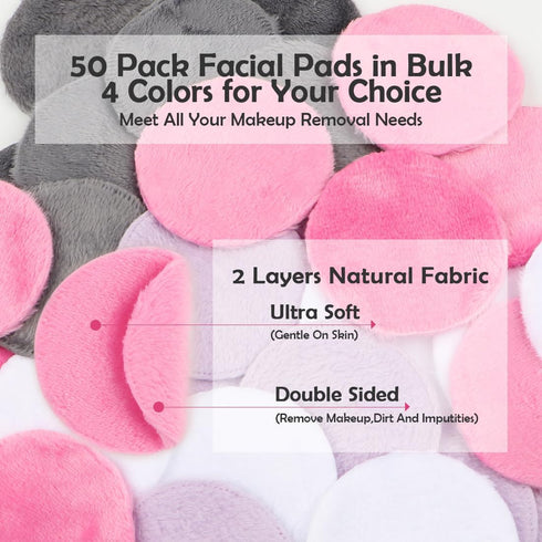 HOMEXCEL Reusable Makeup Remover Pads 50 Pack-Eco-friendly Makeup Remover Cloth Face Pads for Facial Cleansing-Soft Cotton Rounds for All Skin Typ...