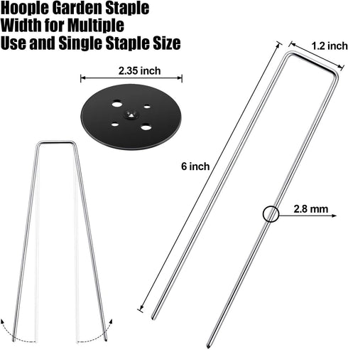 6-Inch Galvanized Landscape Staples, U-Shaped Garden Landscape Pins, Weed Barrier Stakes with Plastic Fixing Caps, for Securing Fences, Outdoor Wi...