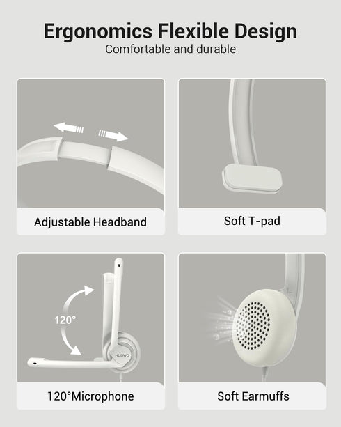HW02 USB Headset with Microphone Noise Cancelling &in-line Control, Super Light, Ultra Comfort Computer Headset for Laptop pc, On-Ear Wired Office...