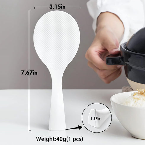 2 Pcs Plastic Rice Paddle,Non Stick Standing Rice Spoon Scooper Spatula,Heat Resistant Rice Cooker Spoon (White)...