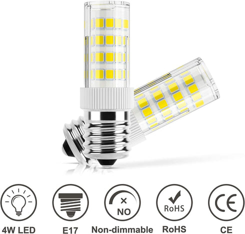 DiCUNO E17 LED Bulb, Appliance Bulbs, Microwave Oven, Stovetop Light, 4W 400lm, Daylight White 6000K, Non-dimmable 40w Equivalent Replacement for ...