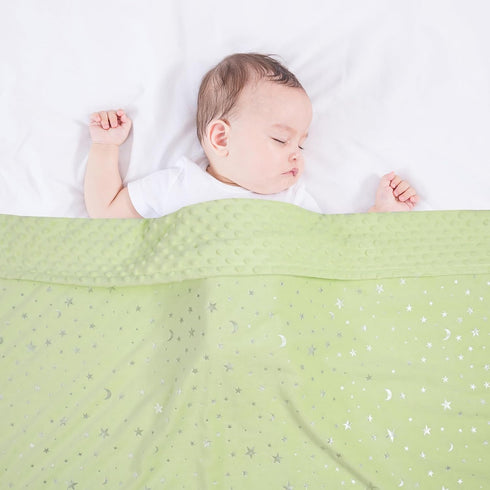 Baby Blanket for Boys Girls Soft Minky with Double Layer Dotted Backing, Star and Moon Printed 30 x 40 Inch Receiving Blanket (Green)...