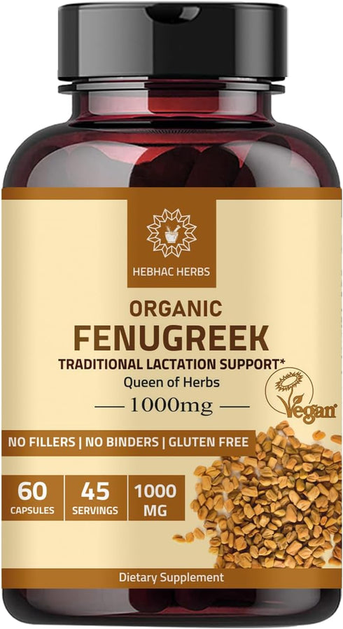 Fenugreek Capsules for Women (60 Capsules) | Organic Fenugreek Capsules 1000mg breastfeeding Supplement | Organic Fenugreek Powder Capsules Lactat...