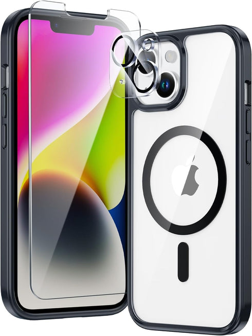 FNTCASE for iPhone 14 Phone Case: iPhone 13 Phone Clear Case Magnetic Military Grade Drop Protection Anti Yellowing Cell Phone Cover - Rugged Shoc...