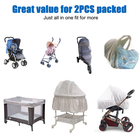 Mosquito Net for Stroller - Grey Sun Shade Protection Infant Stroller Mosquito Net and Car Seat - 2Pack Portable Bug Netting (Grey)...