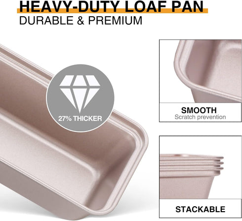HONGBAKE Mini Loaf Pan for Baking Bread, Nonstick Small Banana Bread Tins Set of 3, 6 x 3.3 x 2 In Tiny Carbon Steel Meatloaf Pan - Rose Gold...