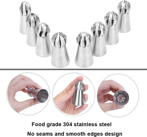 Russian Piping Tips 8 Pcs/Set, Messar Stainless Steel Russian Piping Ball Tips Frosting Icing Piping Nozzles Set Flower Cake Decorating Tips Kit f...