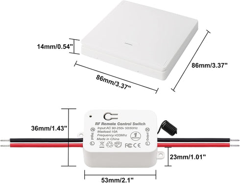 Jiuwu Wireless Remote Control Switch?AC 90-250V 1 Channel 433Mhz RF Remote Relay Switch with 2 RF Transmitters 86 Wall Panel Transmitter, Remote C...