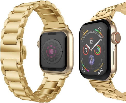 Compatible with iWatch Band 42mm/44mm, Solid Stainless Steel Metal Wristband Strap with Butterfly Folding Clasp Replacement for iWatch Series 7/6/...