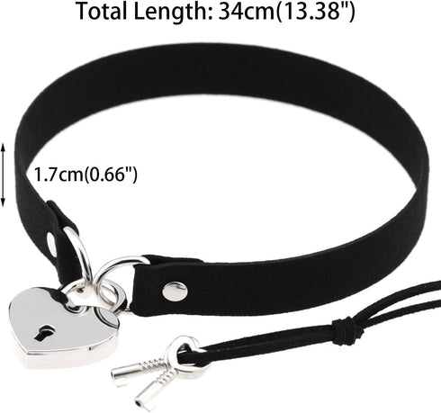 Openable Heart Lock Charm 0.66" Width Simulated Leather Cloth Choker...