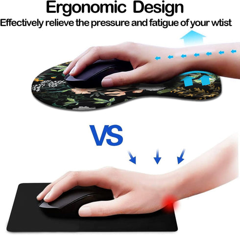 Ergonomic Mouse Pad with Wrist Support, Cute Mouse Pads with Non-Slip PU Base for Home Office Working Studying Easy Typing & Pain Relief Black Flo...