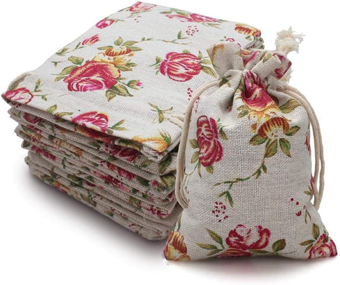 24 Pack Rose Double Drawstring Burlap Bags Gift Burlap Favor Bag Reusable Linen Bags Jewelry Pouches Sacks for Wedding Party, 5.5"x 4", Presents F...