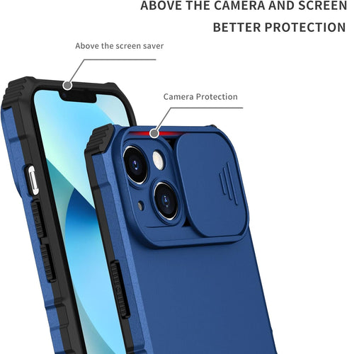 for iPhone 14 Case with Slide Camera Cover, ArmourSilicone TPU Bumper Tough PC Cover with Bulit in Kickstand, Military Shockproof Absorption Prote...