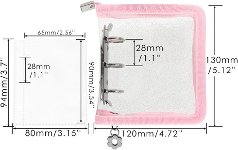Mini Kpop Binder Business Card Holder Photocard Collector 3-Ring Pink Zipper Clear PVC Cover Photo Album with 25 Sheets 3 Inch Top Loading Card Pa...