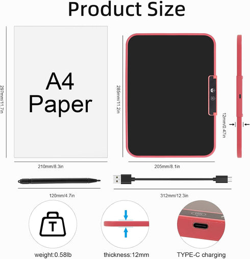 LCD Writing Tablet for Kids 13 Inch,Rechargeable Colorful Drawing Writing Board,Reusable Doodle Pad Electronic Drawing Tablet,Educational and Lear...