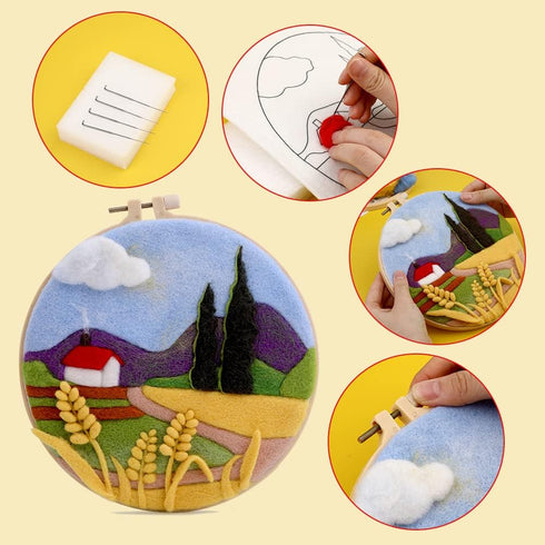 Needle Felting Kits Beginners, DIY Wool Needle Felting Starter Kit, Needle Felt Set with Picture Frame, Foam Pad, Felt Cloth and Instructions, Use...