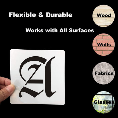 3 Inch Alphabet Letter Stencils for Painting - 70 Pack Old English Letter and Number Stencil Templates with Signs for Painting on Wood, Reusable L...