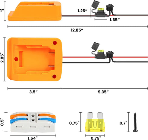 Power Wheel Battery Adapter Compatible with Dewalt 20V Battery Converter Kit with 14 AWG Wire, Fuse and Wire Terminals, Power Wheels Battery Conne...