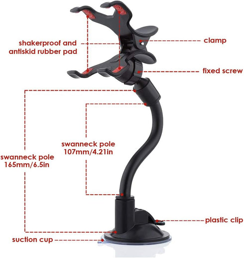 ivoler Car Phone Mount Windshield, Long Arm Clamp Universal Windshield with Double Clip Strong Suction Cup Cell Phone Holder Compatible with iPhon...
