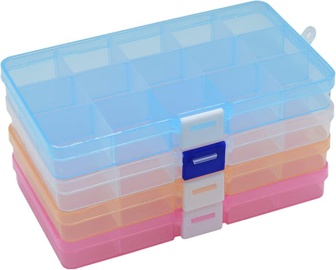 4 Pcs 15 Grids 6.85 Inch x 3.85 Inch Adjustable Small Removable Clear Plastic Jewelry Organizer Divider Storage Box Jewelry Earring Tool Container...