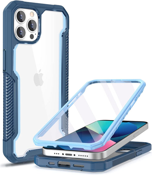ANSHOW for iPhone 12/12 Pro Case, 360 Full Body Rugged Case with Built-in Screen Protector, Hard PC Clear Back with Soft Silicone Bumper, Wireless...