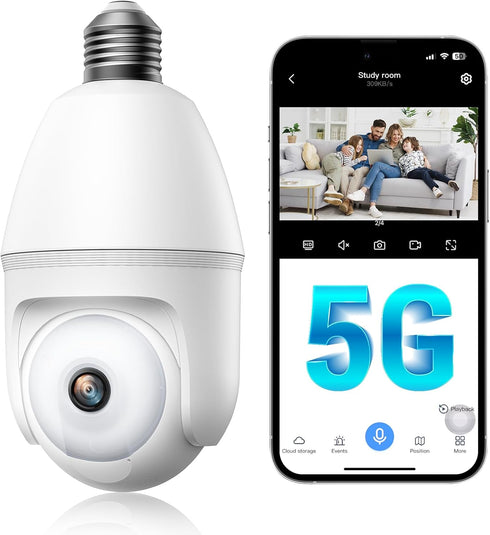 5GHz Light Bulb Security Camera Outdoor Waterproof,Light Socket Security Camera Outdoor, Wireless Bulb Camera,Full Color Night Vision, TwoWay Dial...