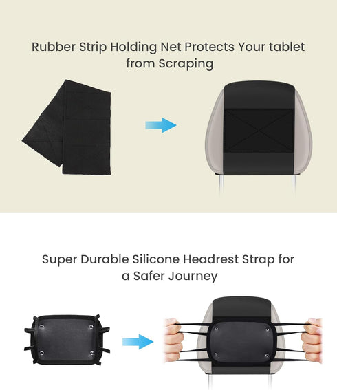 WONNIE Car Tablet Holder, Upgraded iPad Holder for Car Back Seat Headrest Mount Holder for Kids with Anti-Slip Strap,Silicone Holding Net/Fits All...