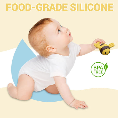 Baby Silicone Teether Toy,Baby Teething Toys for 18 Months Boys Girls Babies, Cute Bee Shape BPA-Free Silicone Baby Chew Toys for Sensory Explorat...