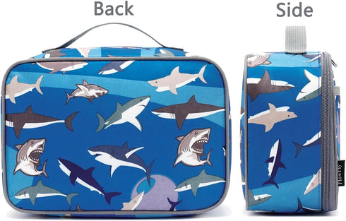 FlowFly Kids Lunch box Insulated Soft Bag Mini Cooler Back to School Thermal Meal Tote Kit for Girls, Boys, Shark...