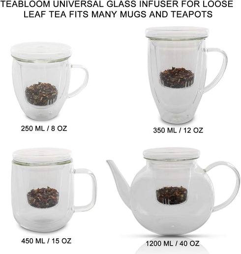 Teabloom Universal Glass Tea Infuser with Dual-Purpose Lid/Coaster – Hygienic, Non-Toxic Glass Filter for Loose Tea Leaves – Lead-Free & Cadmium-F...