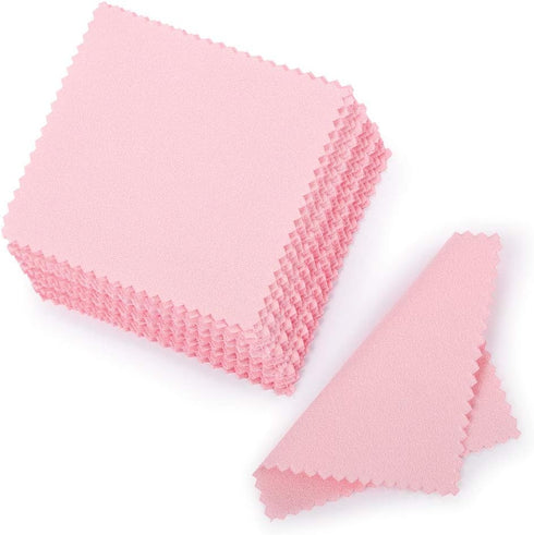 SEVENWELL 50pcs Jewelry Cleaning Cloth Pink Polishing Cloth for Sterling Silver Gold Platinum Small Silver Polish 8x8cm...
