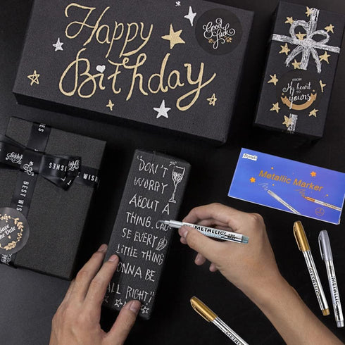 Dyvicl Metallic Markers Pens - Silver and Gold Paint Pens for Black Paper, Glass, Rock Painting, Halloween Pumpkin, Card Making, Scrapbook Album, ...