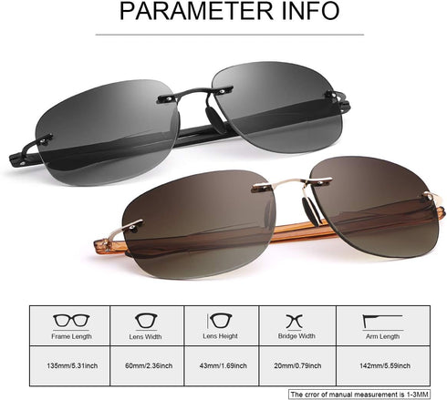 2 Pairs Rimless Bifocal Reading Glasses UV400 Protection Sunglasses Blue Light Blocking Lightweight Sun Readers for Unisex Men Women Outdoor Drivi...