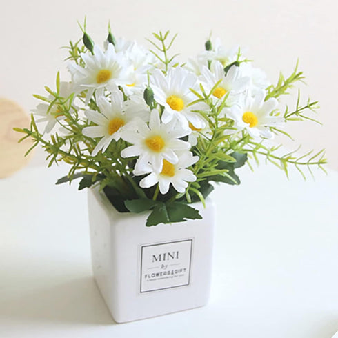 AIFUSI Artificial Flowers, Faux Flowers in Vase Small White Daisy Decor Mini Silky Artificial Daisies Fake Plant Flower Decor for Home Decor Indoo...