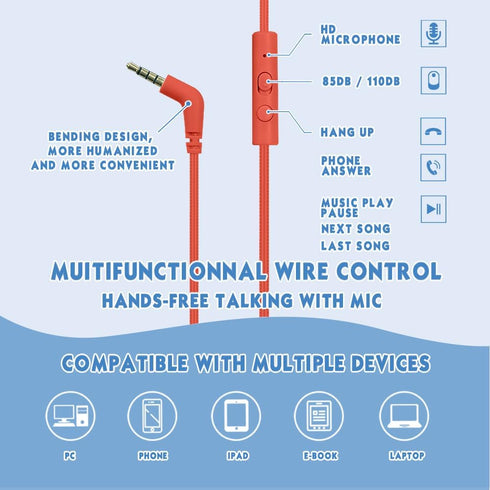 Headphone Kids Volume Limited 85/96dB Wired Over-Ear/On-Earr Foldable Headset with Inline Cable Aux 3.5mm Cord Mic for Boy Girl Child School PC No...