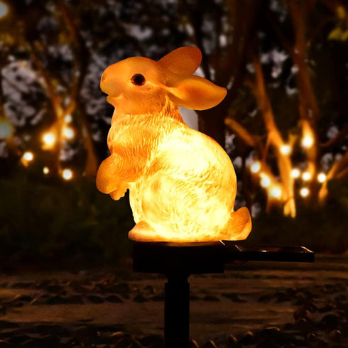 Rabbit Garden Ornaments Bunny Decor Solar Outdoor Statue Animal Lawn Yard Decorations Outside Stake Waterproof Patio Cute Brown Hare Figurines Lig...