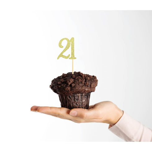 24 PCS 21st Cupcake Toppers - Anniversary or Birthday Cupcake Picks Party Decoration Supplies | Gold 21st...