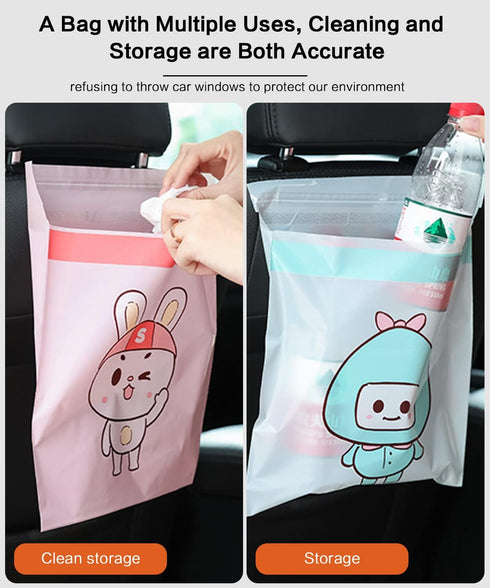 Car Trash Bag, ZIRANSHU 60pcs Cartoon Stick-on Disposable Trash Bag, Leakproof Vomit Bag, Beauty Garbage Bag, Adhesive Trash Bags for Cars, Kitche...