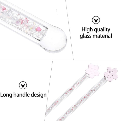 Toyvian 2pcs Glass Stirring Rod Reusable Coffee Stirring Swizzle Stick Beverage Stirrers with Cherry Blossom Head Round Top Stir Stirrers for Coff...