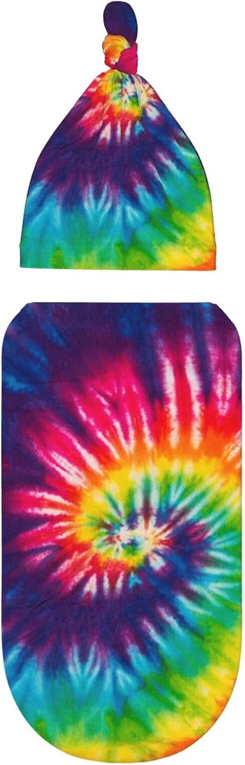 Tie Dye Colorful Rainbow Newborn Swaddle Blankets Beanie Hat Sets Soft and Stretchy Baby Blanket Swaddle Sack for Baby Shower Infant Boy and Girl...